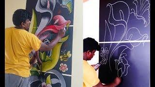 Lotus paradise Floral Mural Wall Art | flowers painting art