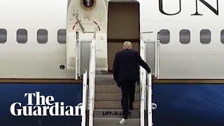 Donald Trump boards Air Force One with paper stuck to his shoe