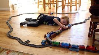 BUILDING A HUGE THOMAS TRAIN TRACK THROUGH OUR HOUSE!