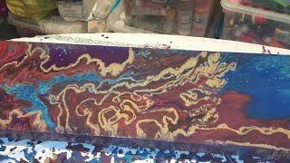 Acrylic pouring big canvas.  glitter wall paint Акриловая Заливка. Добавила краску Гламур . #0312