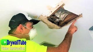 Water damaged ceiling and wall project- Diy drywall repair tips