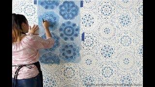 How to Stencil a Indigo Blue Wallpaper Wall Design with Annie Sloan Chalk Paint