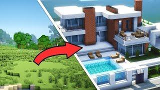 Minecraft: Epic Transformation from 0 to 100% Completed Modern House with Interior (2h in 15 mins)