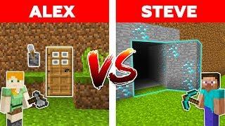 MINECRAFT - ALEX vs STEVE! SECRET DOOR vs EASY HIDDEN HOUSE / Minecraft Animation