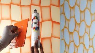 3 different geometric patterns on wall spray painting
