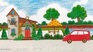 Drawing American House |  House Drawing & Learning Colors Very Easy for kids
