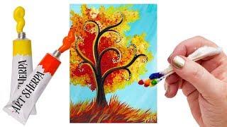 Easy  Fall Tree step by step acrylic with the Q-tip method