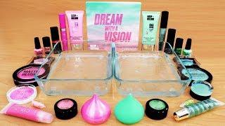 Pink vs Mint - Mixing Makeup Eyeshadow Into Slime! Special Series 74 Satisfying Slime Video
