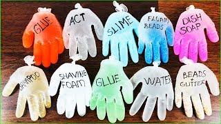 MAKING SLIME WITH GLOVES ! Mixing Ingredients - Popping 10-Gloves