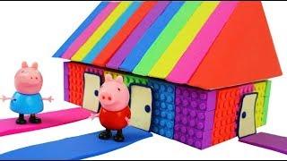 DIY How to Make Kinetic Sand Rainbow House for Peppa Pig !w Colors to Learn with Ping Pong