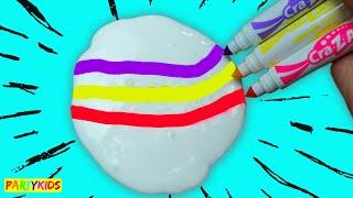 MAKING SLIME WITH BALLOONS AND SATISFYING SLIME COLORING WITH MARKERS!!!