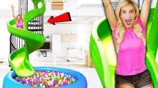Transforming my Stairs into a GiANT SPiRAL SLiDE inside my HOUSE! (Box Fort vs. Ball pit)