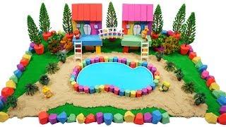 DIY How To Make Rainbow Double House On Stilts and Pool with Kinetic Sand, Mad Mattr, Slime