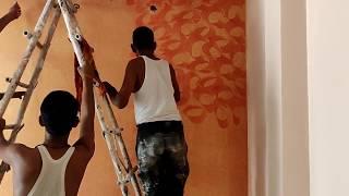 Texture Painting on Wall Red Base Golden Top | Full Process | Asian Paints Texture.