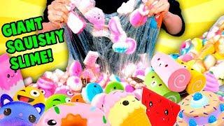 Adding HUNDREDS of Squishies into SLIME! Adding too many ingredients into Slime