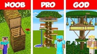 Minecraft NOOB vs PRO vs GOD: JUNGLE TREE HOUSE BUILD CHALLENGE in Minecraft / Animation