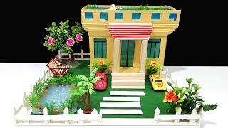 How to Make a House - Beautiful Dream-house Garden Villa From Cardboard and Popsicle