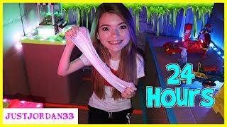 24 Hours In Box Fort Arcade! Slime Making Challenge! / Justjordan33