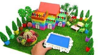 How To Make Rainbow Garden House Villa with Kinetic Sand, Mad Mattr, Slime, Model Tree