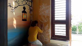 Free Hand Painting|Mehendi Design on wall | Henna wall Painting | easy wall art | DIY