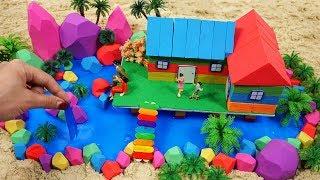 Learn Colors and DIY How To Make Happy House with Kinetic Sand, Mad Mattr, Slime