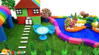 How To Make Rainbow Garden House With Kinetic Sand And Slime - Learn Colors - Creative For Kids