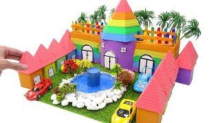 Learn Colors and Making Rainbow Mansion House with Kinetic Sand, Mad Mattr, Slime