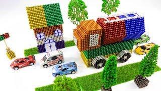 ASMR How to make house on sidewalk and container on the road with mini magnetic balls