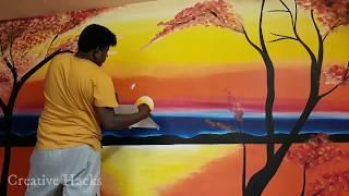 Decorative Wall Painting Scenery easy and Simple | Raheem