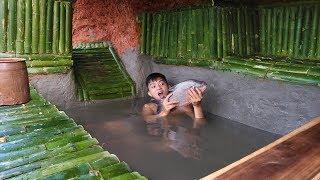 Build Fish Pond in Undergroud Bamboo House To Raise Fish On The Cliff