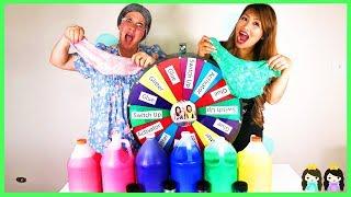 Giant Mystery Wheel 3 Colors of Slime Glue Switch Up Challenge with Greedy Granny