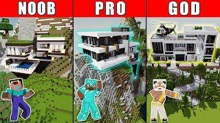Minecraft NOOB vs PRO vs GOD MODERN MOUNTAIN HOUSE BUILD CHALLENGE in Minecraft Animation