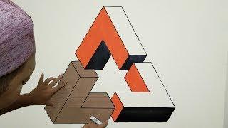 OPTICAL ILLUSION 3D WALL PAINTING TRIANGLE | 3D WALL DECORATION EFFECT | CAT TEMBOK KREATIF 3D