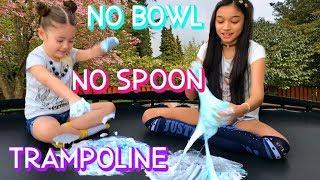 NO BOWL NO SPOON TRAMPOLINE SLIME CHALLENGE MAKING 1 GALLON OF FLUFFY BUTTER SLIME PART 2