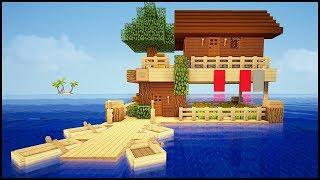 Minecraft: How to Build a Starter Survival House on Water Tutorial - Easy Floating House