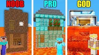 Minecraft Battle: NOOB vs PRO vs GOD : MODERN HOUSE ON LAVA BUILD CHALLENGE in Minecraft / Animation