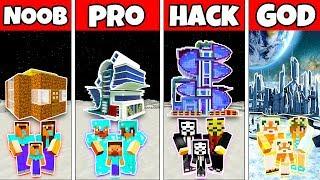 Minecraft: FAMILY FUTURISTIC MOON HOUSE BUILD CHALLENGE - NOOB vs PRO vs HACKER vs GOD in Minecraft