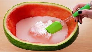 Making Slime In Watermelon - Making Slime Without A Bowl Challenge