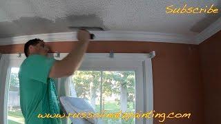 DIY Dry Scrape Popcorn Ceiling & Skim Coat -  Drywall Repair (Part 4)