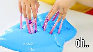 making Slime with Super Long Nails Challenge..