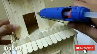 How to make ice cream stick house craft.Easy house making