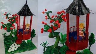 how to make cardboard house || minecraft house ||plastic bottle craft||dustu pakhe