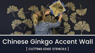 How To Paint A Gorgeous Accent Wall With Metallic Paint & Chinese Ginkgo Leaf Stencils