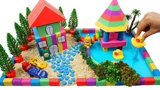 How To Make Garden Villa House with Kinetic Sand, Mad Mattr, Slime, Model Tree, Cars Toys