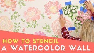 How To Paint A Watercolor Wallpaper Look Using Acrylic Paint and Stencils [FULL TUTORIAL]