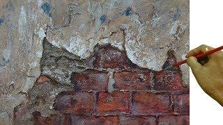 Painting Tutorial on How to Paint Realistic Textures on Old Broken Cemented Wall using Palette Knife