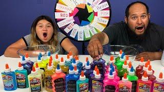 3 COLORS OF GLUE SLIME CHALLENGE CHALLENGE MYSTERY WHEEL OF SLIME EDITION WITH MY DAD