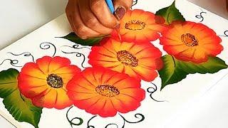How To Make Easy & Beautiful Floral Painting Design on Fabric | Fabric Painting Designs