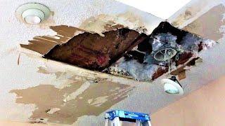 Popcorn Ceiling Damage- Wall Water Damage- Patio Ceiling Peeling Paint