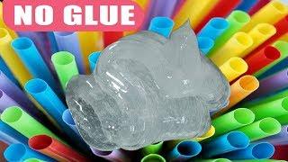 MIXING 100 STRAWS into CLEAR SLIME, How to Make NO GLUE Clear Slime